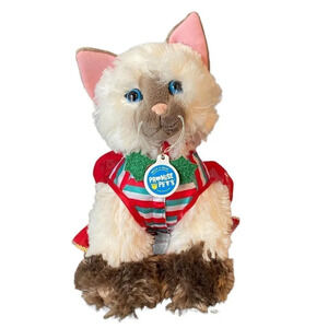 Build A Bear Promise Pets Brown Stripe Kitty Cat Wearing Christmas Dress Red